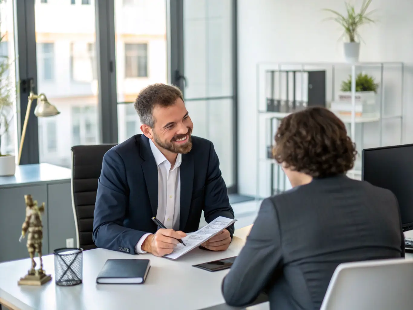 An attorney reviewing compliance documents with a client, emphasizing regulatory expertise.
