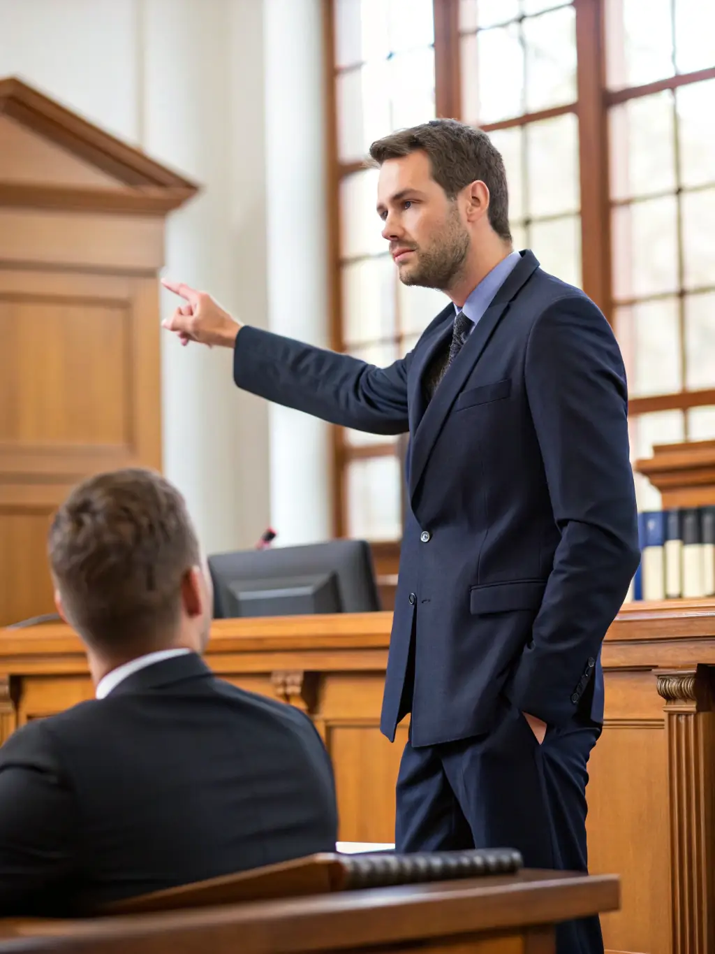 A courtroom scene with lawyers in session, symbolizing Max Law Firm's proficiency in commercial dispute resolution. The atmosphere should be serious and professional.